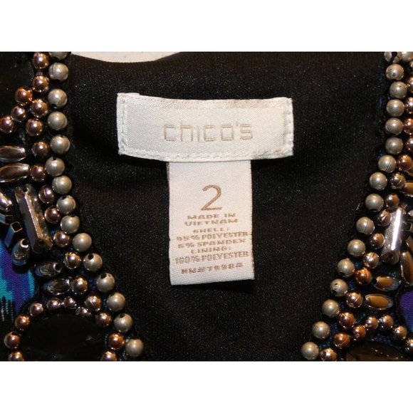 Women's Dress Size L/12, Blue pattern with Beaded embellishments, Chico's Brand - Picture 3 of 5